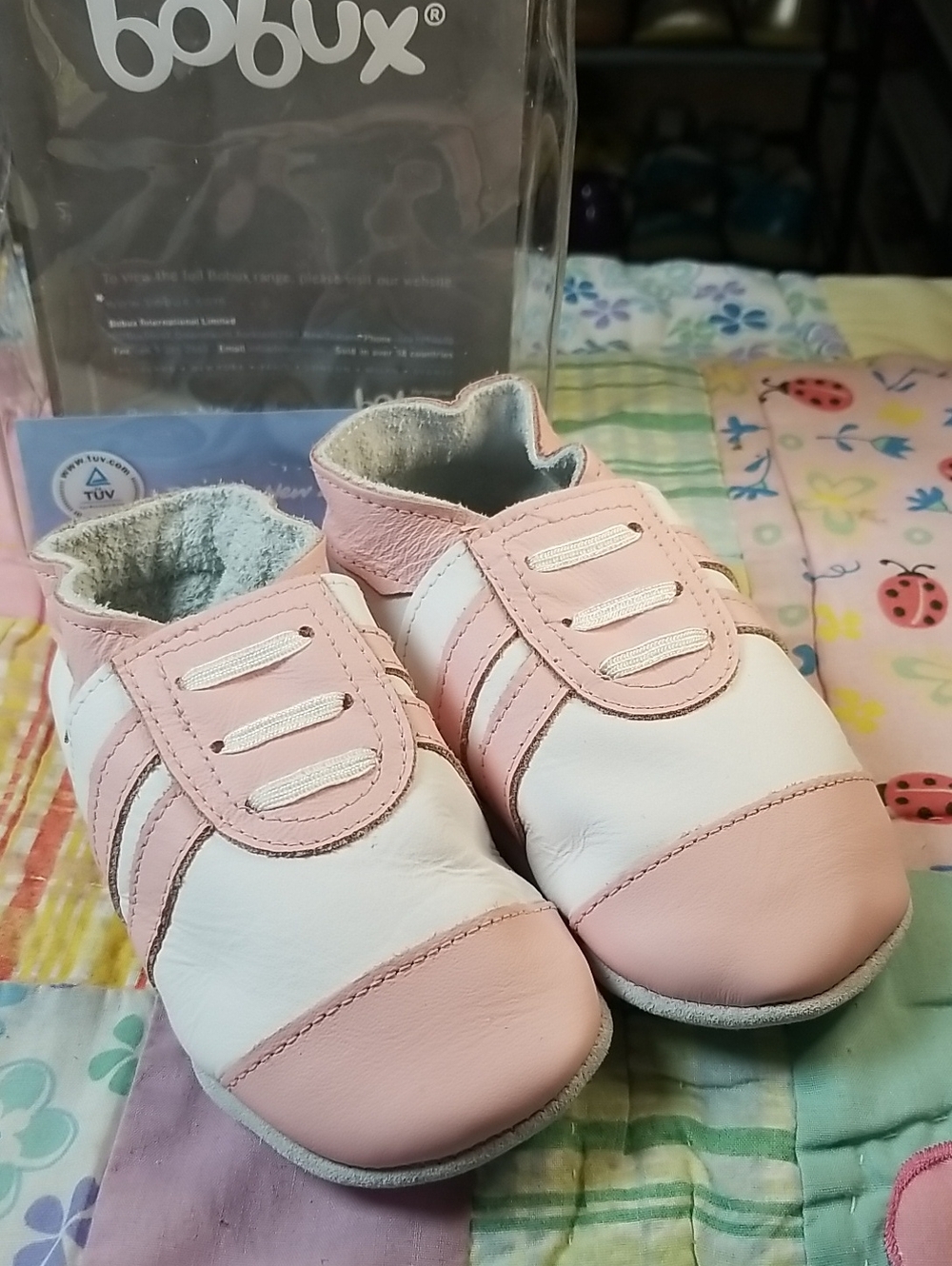 Bobux Pink and White Soft Leather Pediatrician Recommended Baby Shoes XL 6.5